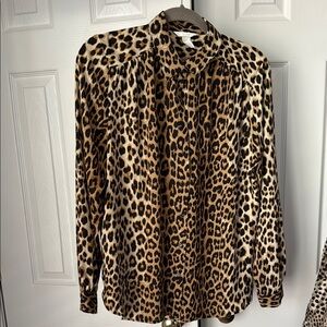 H&M Flowy Leopard Print Long Sleeve Button Down Blouse